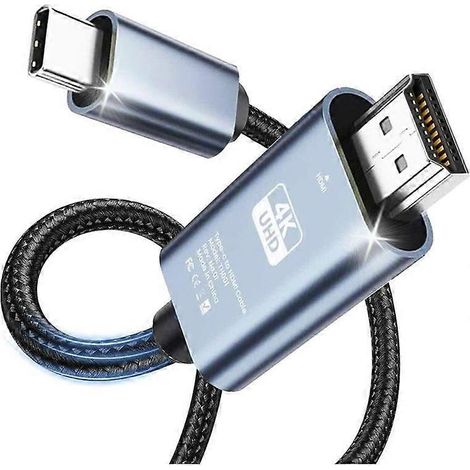 Câble USB-C vers HDMI 4K 60 Hz (Thunderbolt 3 Type-C vers HDMI), compatible avec Surface, iMac, iPad, Dell, HP, Novo, Huawei - 2 mètres (1/4)