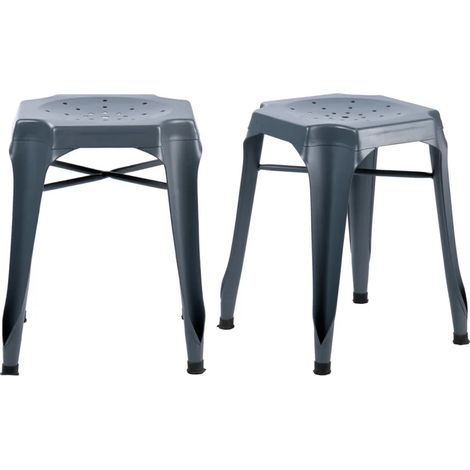 Lot 2 tabourets métal gris avec perforations sur l'assise - METALICA (1/5)