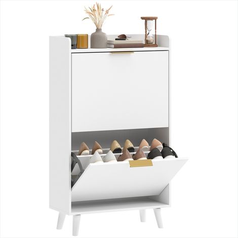 Meuble à chaussures 12 paires 70 cm blanc armoire étroite 2 (1/5)