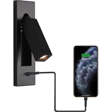 Wall-mounted reading lamp with USB, LED bedside lamp with switch, adjustable recessed reading light for headboard (black) (1/5)