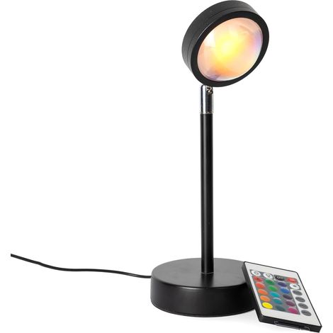 GIFTMARKET - Lampe sunset noire avec 16 couleurs réglables. Effet coucher de soleil et lumière LED relaxante. Lampe décorative et idée cadeau avec câble USB. Dimensions : 26,5 cm x 10 cm (1/5)