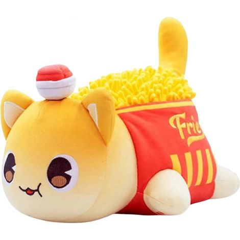 Peluche Chat Aphmau Meemeows, Jouet Doux Chat Miaou Miaou, Peluche Chat Hamburger Donut (Chips Cat, 25 cm) (1/4)