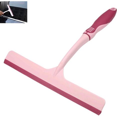 Tergivetro per doccia. Versatile tergivetro da bagno con manico per la pulizia di parabrezza, finestre e porte in vetro. Rosa. 25 × 26 cm. (1/5)