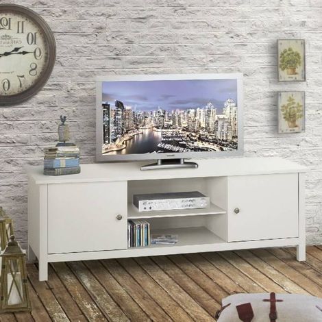 Porta TV Mobile Basso Legno Bianco
