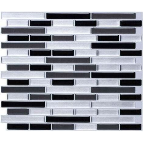 Papier Peint Carrelage Autocollant Argent brossé 28 x 24 cm Style Mosaïque Sticker Mural Film Décoratif Imperméable pour Carreaux de Mur de Salle de Bains et de Cuisine (1/4)