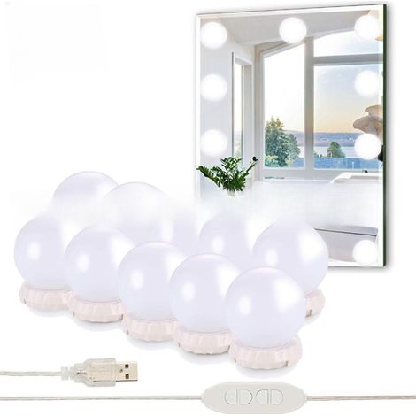 dirigéÉclairage du miroir de coiffeuse -USBAdaptateur secteur, avec10Intensité variabledirigéAmpoule, adaptée à une coiffeuse