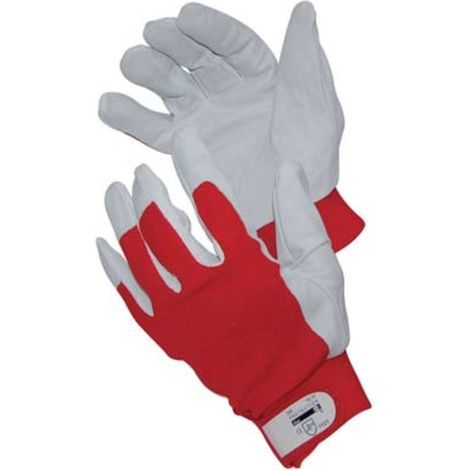 GUANTO DRIVER FIORE BOVINO/TELA ELASTICA WORKIT - BIANCO/ROSSO + STRAP  8 - 12 paia