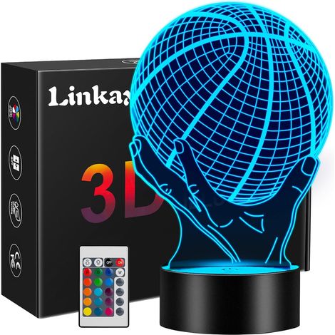 Cadeau Basketball Garcon Enfants Fille, Veilleuse Enfant 3D Lampe Optique Illusion Decoration Chambre 16 Couleurs Changeantes Cadeau d'anniversaire Noël pour Ado Garçon 15 ans Fan de Basketball (1/5)