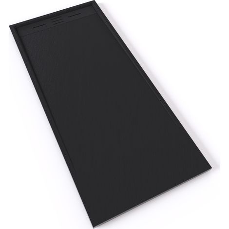HIEMAL Receveur de douche 80 x 180 cm résine Noir aspect ardoise + bonde incluse - Salle de bain
