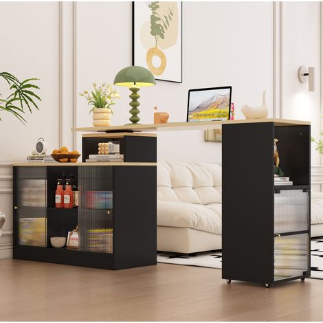 Tavolo bar estensibile 3 in 1 nero in MDF e vetro con contenitore girevole (1/5)
