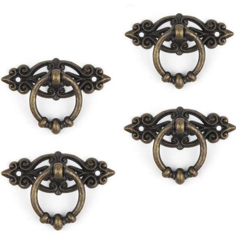 Set di 4 maniglie per cassetti retrò in stile antico per mobili da cucina, armadi, cassetti, maniglie vintage con viti, 65 x 46 mm, verde bronzo