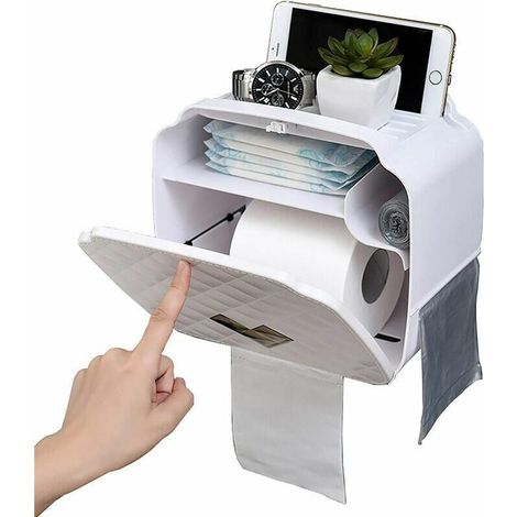 - Porte-Papier Hygiénique,Porte-Papier Toilette Mural,Distributeur De Papier étanche / Anti-Poussière Et Porte-Rouleau-Salle De Bain / WC (Blanc) (1/5)