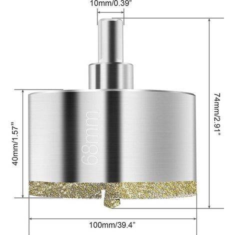 Scie Cloche Diamant 68 mm, Foret Diamant avec Foret Guidage Central, Scie Cloche Carrelage avec Revêtement de Surface en Diamant pour Coupe de Verre, Carrelage, Céramique, Marbre, Calcaire (1/5)