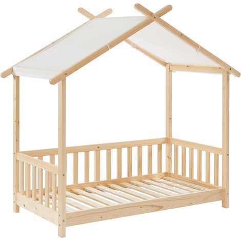 Lit-tente solide en pin miniature BAÏTA 70 x 140 cm, sommier inclus (1/5)