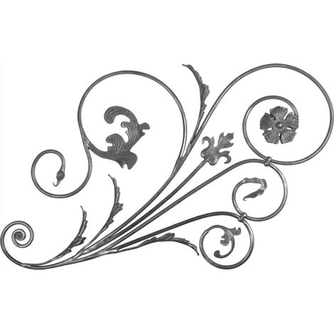 Pannello decorativo liscio con dettagli di foglia e fiori - H970mm L780mm Sezione tonda Ø12mm - Modello SINISTRO - Ferro battuto da saldare
