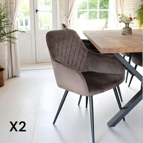 Fauteuil de table en velours taupe (lot de 2) SAVONE (1/5)