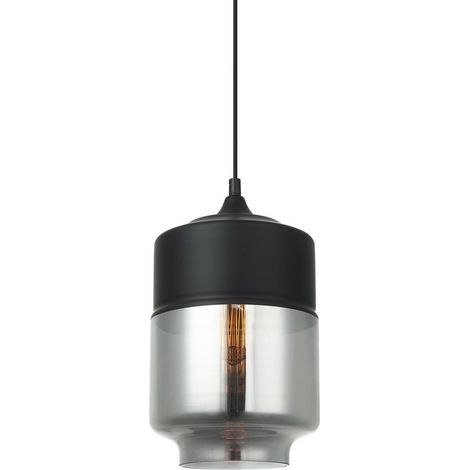 Italux Molina - Luminaire suspendu moderne noir 1 lumière avec abat-jour noir fumé, dimmable E27 (1/2)