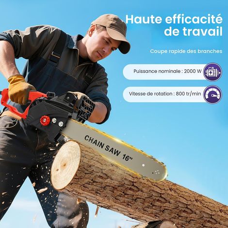 Tronçonneuse électrique 2000W 16 pouces, tronçonneuse filaire avec moteur en cuivre complet 800 tr/min, tronçonneuse à bois électrique à lubrification automatique pour le bois de chauffage et le (1/5)