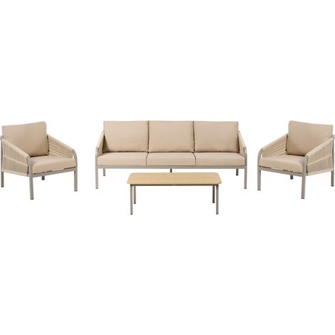 Conjunto de jardín moderno 5 plazas con estructura metálica y tela mesa cojines beige Murato