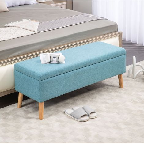 Sitzbank mit Stauraum, Polsterbank in Blau, 110 x 39 x 45 cm, Leinenoptik HAVRYA (1/5)