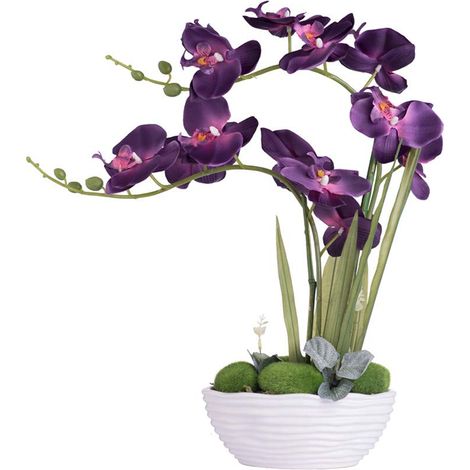 Grande orchidée Artificielle en Pot, Arrangement de Fleurs en Soie avec Vase en céramique, Violet foncé (1/5)