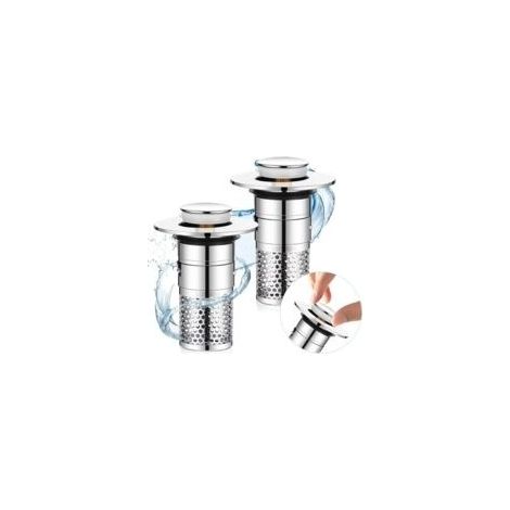 Lot de 2 bouchons de baignoire universels 34-40 mm avec crépine, bouchons de lavabo escamotables, bouchons de vidange, accessoires de salle de bain pour baignoire, cuisine et salle de bain (1/5)