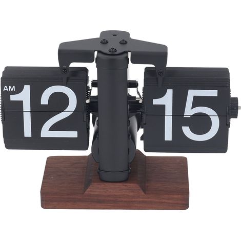 Reloj Volteador Mecánico Retro de Madera de Nogre y Acero, Diseño Minimalista con Base Estable, Ideal para Escritorio y Salón (1/5)