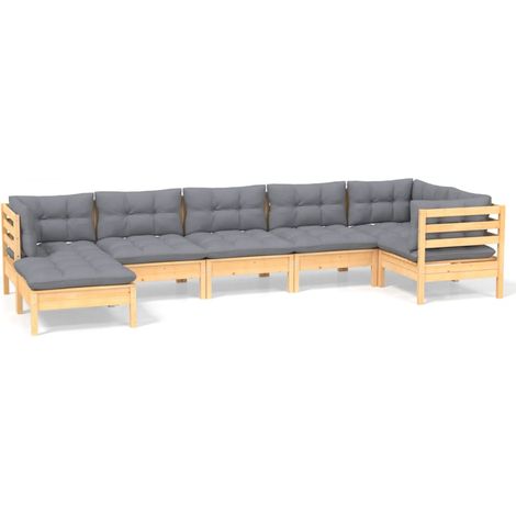 Juego de muebles de jardín 7 pzas y cojines madera maciza pino vidaXL (1/5)