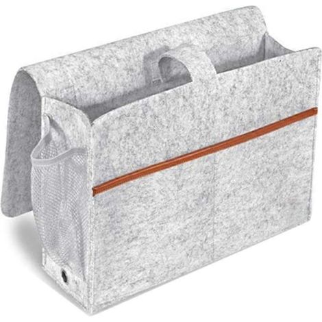 Organiseur de chevet en feutre avec boîte à mouchoirs, porte-bouteille, porte-revues, porte-téléphone et porte-tablette - Gris clair (1/5)