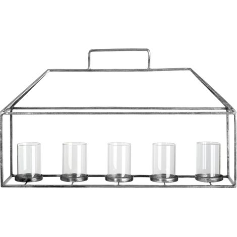 Premier Housewares Candle Holder with Silver Finish Glass Holders / Candle Tray Made From Strong Iron / 5 Candles Capacity Used For Hallways / Bedroom / Living Room 14 x 33 x 56 (1/3)