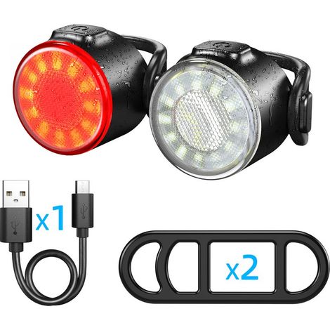 Lumiere Velo à LED , éclairage Avant et arrière Rechargeables par USB, Eclairage Velo à LED étanche IPX4, 6 Modes de luminosité, adapté à Tous Les vélos et à Toutes Sortes de Conditions météorologique (1/5)