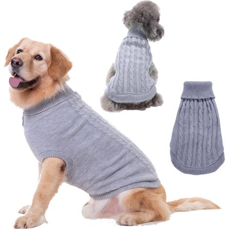 Pull pour animaux de compagnie, col roulé tricot pull pour chien pull chaud manteau mignon chiot chat costume (gris, m) (1/5)