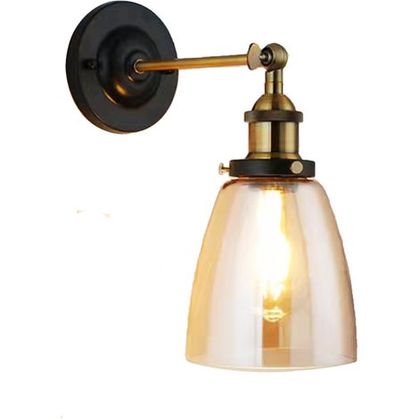Applique Murale Abat-Jour En Verre, Vintage Style Industrielle Ampoule filament Edison E27 Lamp Loft Bar Cuisine - Digilamp (1/5)
