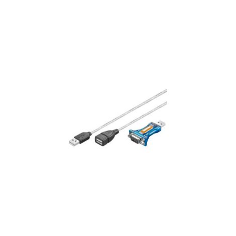 Convertisseur USB/RS232 Mini, Transparent, fiche USB 2.0 (type A)  Connecteur D-SUB/RS-232 (9 pôles). Longueur de câble 1.5 m