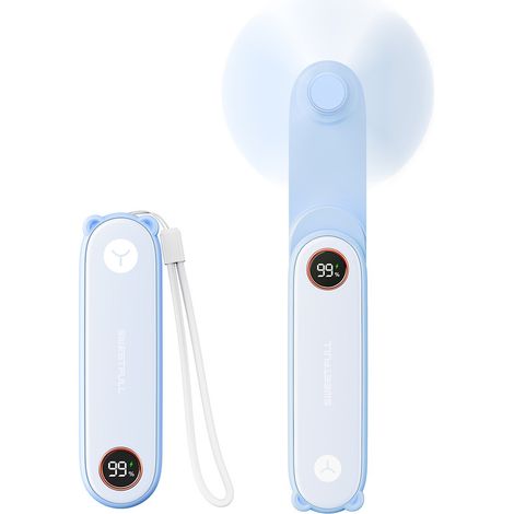 Petit ventilateur portable 3 en 1 – Ventilateur à main rechargeable avec écran numérique LED, lampe torche et fonction pliable – Idéal pour voyage, beauté et maison (1/5)