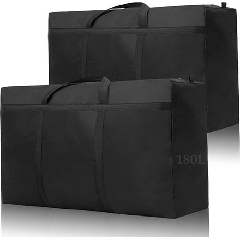 Sac de rangement XXL 180 l - Lot de 2 - Imperméable - Pliable - Oxford 600D - Organisateur de vêtements - Optimal - Fermeture éclair et poignée - Idéal pour couettes, vêtements, linge de lit, rangemen (1/5)