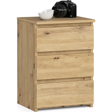 Akord – Table de chevet 40 cm – 3 tiroirs – Chêne artisan – Panneau stratifié – Dimensions 40x35x57 cm – Meuble moderne pour chambre