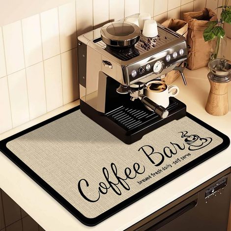 Tapis adapté aux coins café et aux stations café en caoutchouc, très absorbant et résistant aux taches convient aux plans de travail de cuisine (Beige, 30 x 48 cm). (1/5)