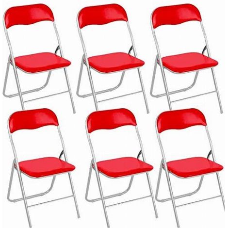 Set 6 Pezzi Sedie Imbottite Pieghevoli Colore Rosso Struttura Silver Sedia Metal (1/5)