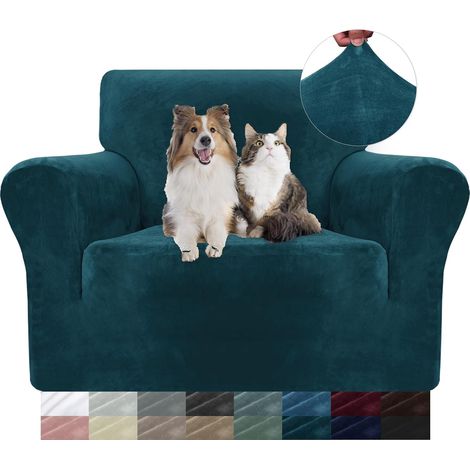 1-Seater Velvet Sofa Cover, Stretchable, Universal Sofa Cover with Armrests, Scratch Protection, Non-Slip, Washable,Dark Green 1 Place  78-118 CM (1/5)