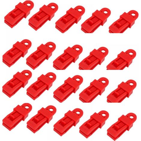 Set mit 20 verstellbaren Zeltplanenclips, robust und vielseitig, für Markisen, Zelte, Pavillons und Camping, rot (1/5)