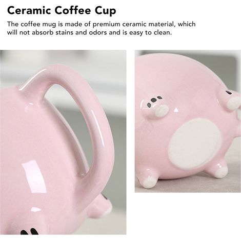 Rosa Keramikbecher mit Schweinchenmotiv, Schweinchenbecher, Becher mit Cartoon-Tiermotiv, 3D-geprägter Wasserbecher mit Schweinchenmotiv (1/5)