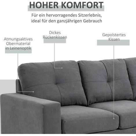 Canapé d'angle scandinave capitonné en bois massif imitation lin, gris, assise confortable (1/4)