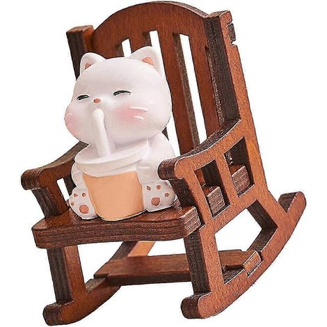 Figurine d'animal sur fauteuil à bascule, statuette mignonne, mini-décoration de bureau, sculpture miniature pour micro-paysage, cadeau de pendaison de crémaillère-Cat (1/5)