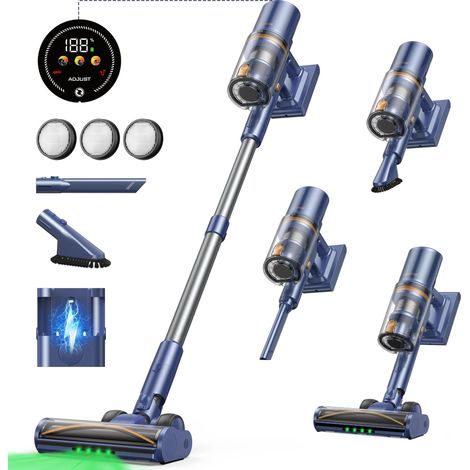 Aspirateur Sans Fil Laresar V11 - 75000PA Puissance Ultra, 90 Min Autonomie, 650W Moteur, Batterie Amovible, Écran Intelligent avec Filtre HEPA et Lumière Verte - Pour Maison & Animaux (1/5)