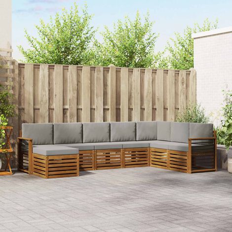 Ecksofa Set 8 pcs Natürlich und Hellgrau Massivholz Akazie (1/5)