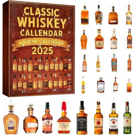 Calendrier de l'Avent whisky 2025 – 24 bouteilles décoratives – Compte à rebours humoristique pour Noël – Décoration élégante pour homme