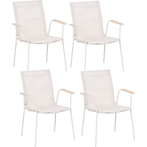Set of 4 Garden Dining Chairs Light Beige Steel Frame Mesh Seat and Backrest Powder-Coated UV and Water-Resistant Stackable CARAVINO (1/5)
