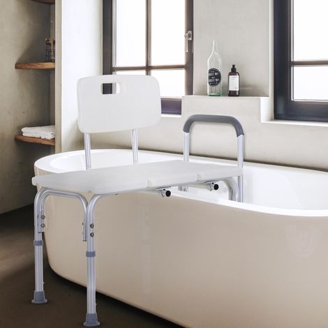 Tabouret de douche chaise de douche dossier ergonomique hauteur réglable pieds antidérapants grande assise charge max. 136 kg 74 x 53 x 80-92 cm blanc