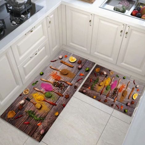 Set of 2 Thick Colorful Plant Pattern Non-Slip Kitchen Floor Mats Decorative Absorbent Mat for Sink Front MUMU (1/4)